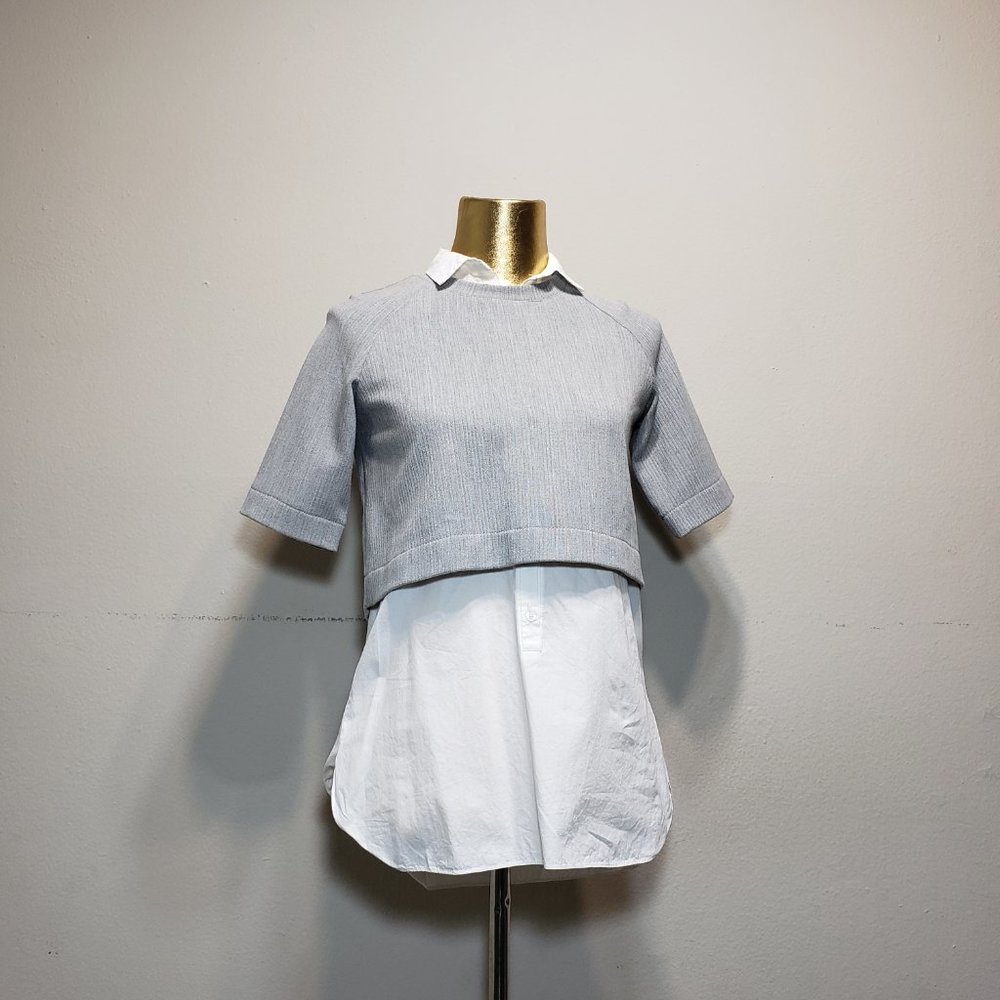 ZARA White & Gray Twofer / Faux Layered Shirt